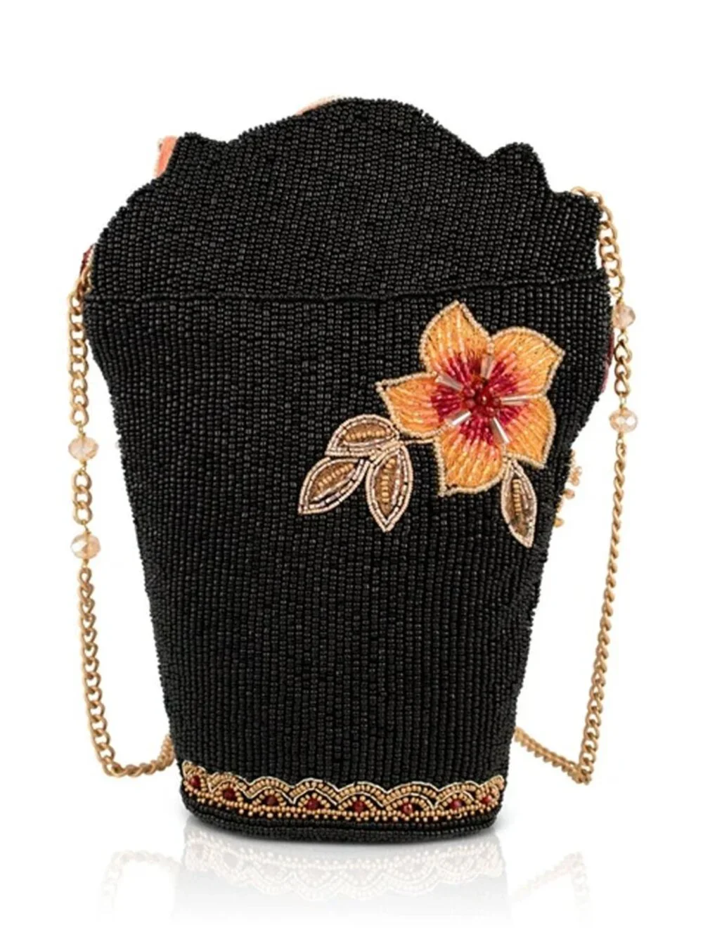 Mary Frances Amber Elegance Floral Bouquet Handbag Bead Bag Black Gold Purse NEW